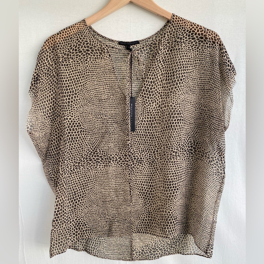 Sheer natural silk top in animal print